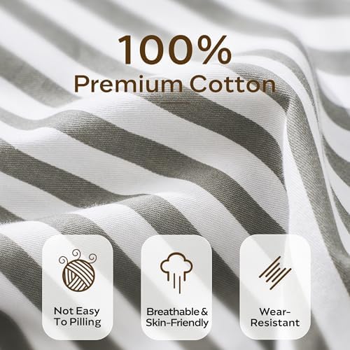 JELLYMONI 100% Cotton Classic Striped TwinXL Duvet Cover Set, Grey
