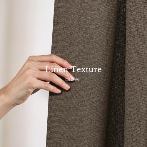 NICETOWN Brown Extra Long Faux Linen Semi Sheer Curtains 96 inches