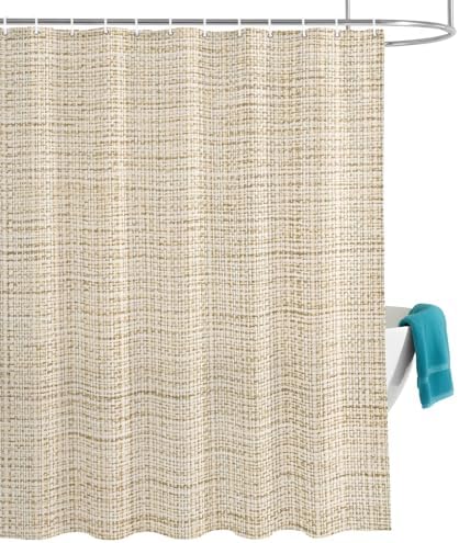Abstract Solid-Color Linen Texture Shower Curtain, Modern Beige