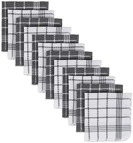 DII Waffle Weave Kitchen Collection, 100% Cotton, Dishcloth Set, Gray