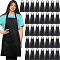 JaGely 36 Pcs Black Bib Aprons with 2 Pockets, Unisex Washable