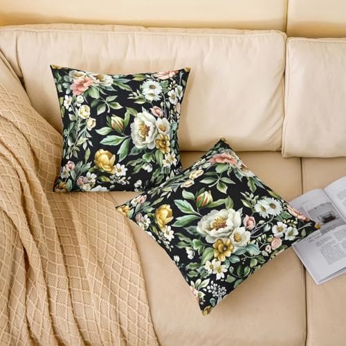 White Peony Boho Throw Pillow Covers 22x22 Set of 2 Elegant Garden