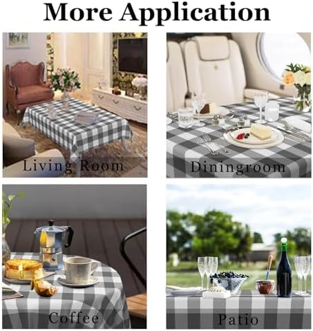 Buffalo Plaid Linen Tablecloth Grey and White Checkered Modern Classic