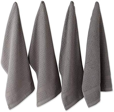 DII Basic Terry Collection Waffle Dishtowel Set, 15x26, Solid Gray