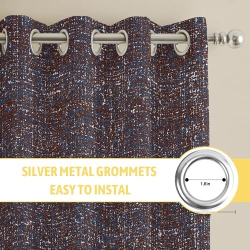 Brown Window Curtains Panels with Silver Grommet, Farmhouse Vintage