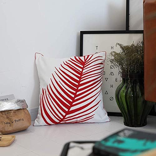 Pack of 2 Red Leaf Jacquard Cushion Covers 18x18 or 45x45cm Embroidery