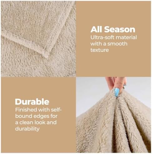 SUPERIOR Solid Fleece Bundle King Bed Blanket and Throw 2PC Set, Linen