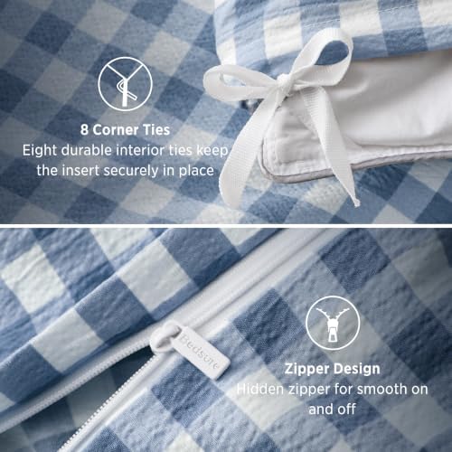 Bedsure Gingham Ruffle Duvet Cover Set, Queen Cotton-Like Quilt Cover