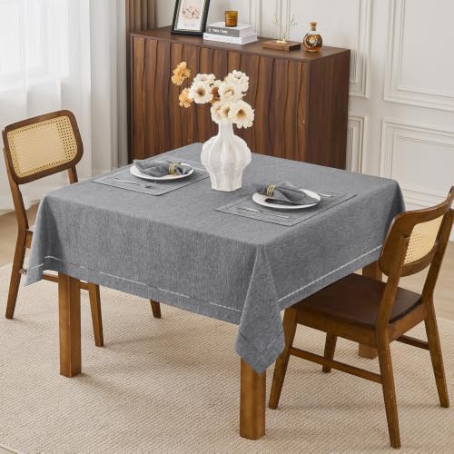 Gray 70x70 Square Polyester Linen Farmhouse Tablecloth