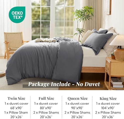 MILDLY Duvet Cover Full Ultra Soft Comforter Cover Set 3pcs, Dark Grey