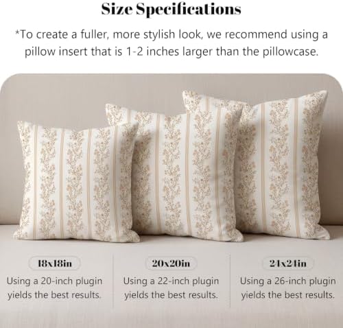 Botanical Floral Throw Pillow Covers 20x20in Set of 2, Light Khaki