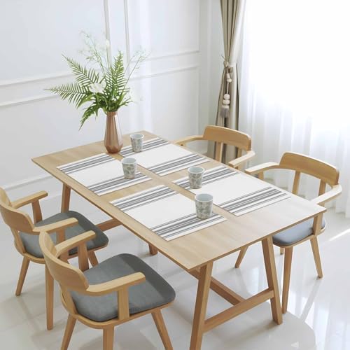 Placemats Set of 8, Grey Lines on White Washable Table Mats for Dining