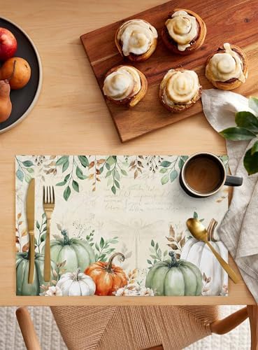 Placemats Set of 8, Sage Green Pumpkin Woven Placemat, Linen Place