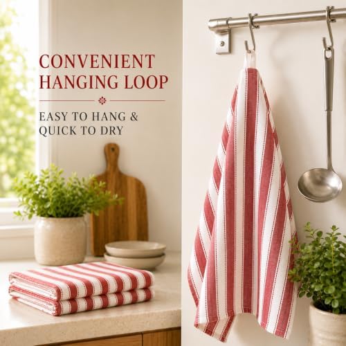 Cotton Kitchen Towels Set of 6, Large, 18 x 28 Inch, Absorbent Dish