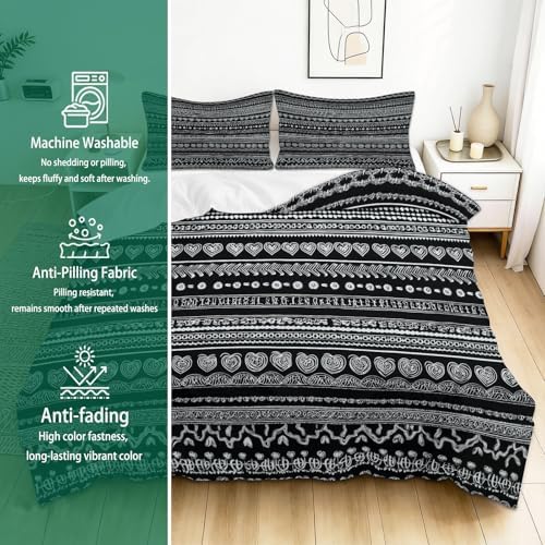 Full Duvet Cover Set Bohemian Geometric Stripes Soft Microfiber