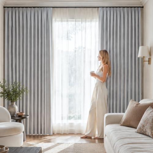 Blackout Linen Curtains for Bedroom and Living Room, Thermal Insulated