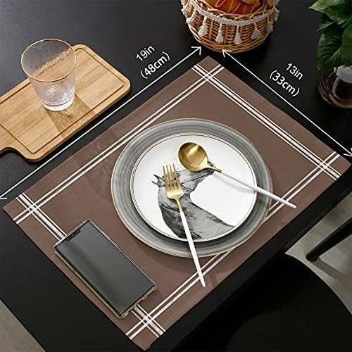 Solid Color Brown 90 Inches Table Runner with 6 Placemats, Table