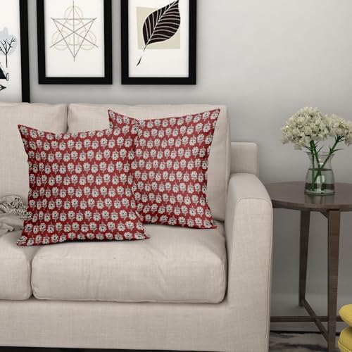 Floral Pillow Covers 18x18 Inch Set of 2 Dark Red Flowers Block Print