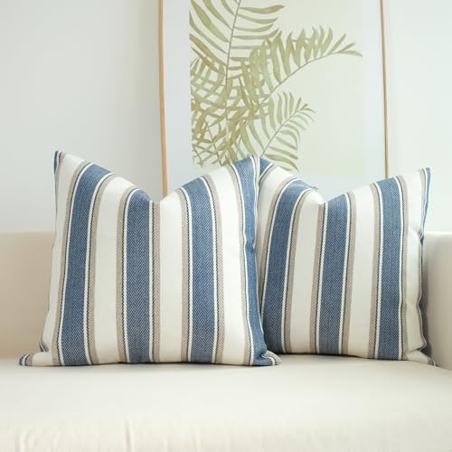JOJUSIS Pack of 2 Stripe Throw Pillow Covers, Blue, 22 x 22 Inch