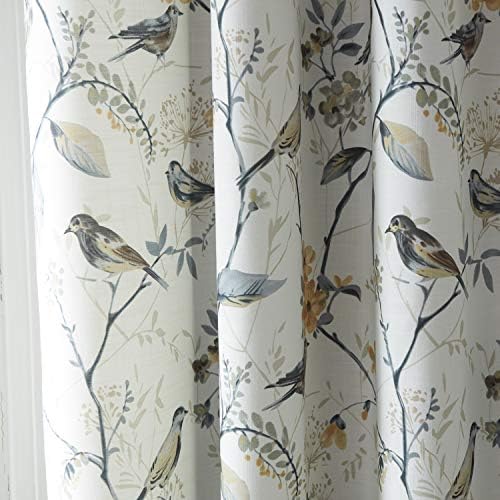VOGOL Gray Bird Print Linen Textured Curtains, 52 x 63, 1 Panel