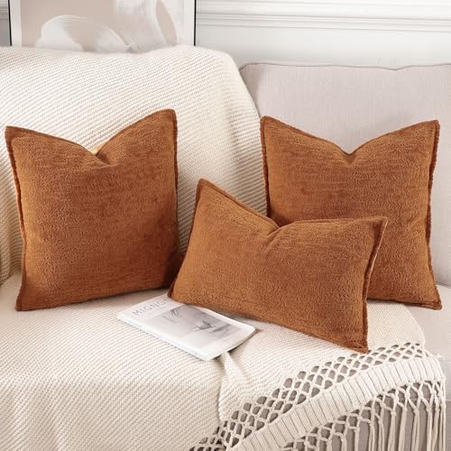 MADIZZ Pack of 2 Chenille Velvet Throw Pillow Covers 18x18 Inch Rust