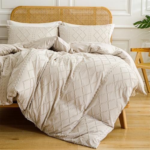 INFLAG Boho Duvet Cover, 3pc Boho Tufted Microfiber Bedding Comforter