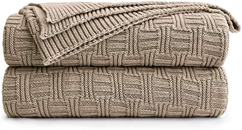 Khaki Cotton Knit Throw Blanket for Couch Sofa Bed - Home Decorative