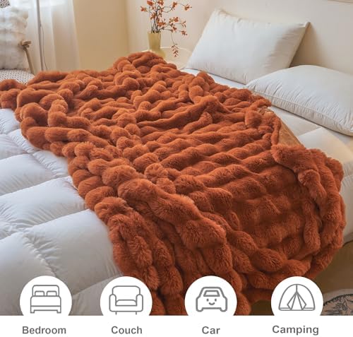 LIFEREVO Luxury Fluffy Faux Rabbit Fur Throw Blanket 60x80, Burnt