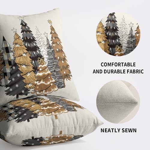 Christmas Pillow Covers 22x22 Inch Set of 2 Black Brown Xmas Tree