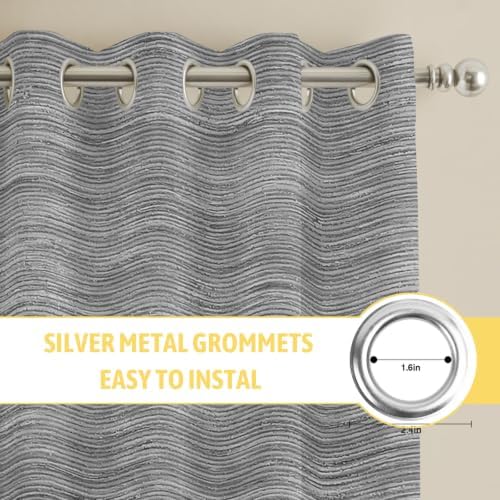 Gray Solid Color Window Curtains 63 Inch Length 2 Panels Set