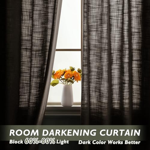 Fcosie Rock Grey Extra Long Natural Linen Curtains 108 Inches Long