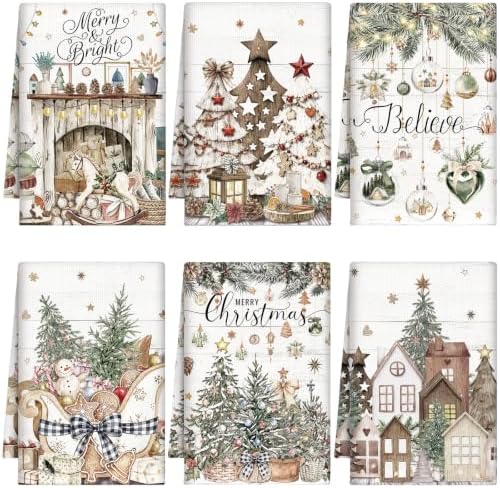 Breling 6 Pack Christmas Kitchen Towels Winter Neutral 14 X 21 Inch