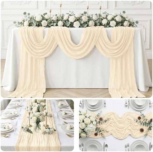 10 Pack Ivory 17 x 108 Inch Cheesecloth Table Runner - Boho Gauze