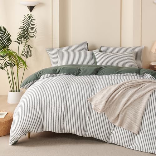King Duvet Cover Set Striped Washed Microfiber Jacquard 3 Pieces