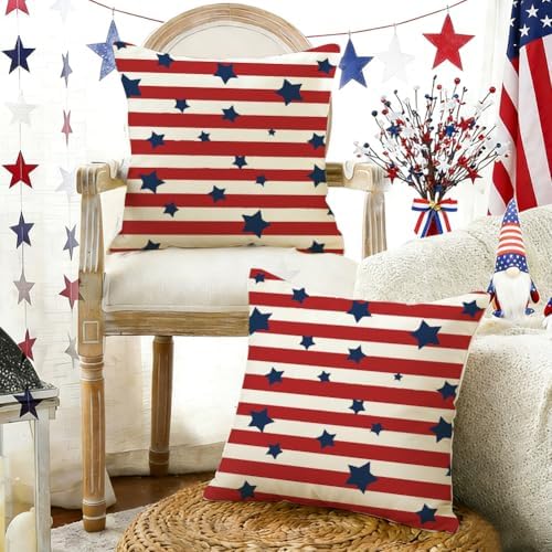 RABUSOFA 4th of July Patriotic Outdoor Pillow Covers 20x20 Set of 2