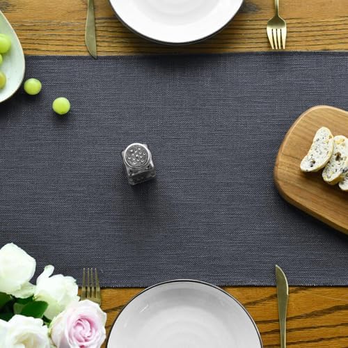 Artoid Mode Graphite Grey Tassel Table Runner, Linen Blend Rustic