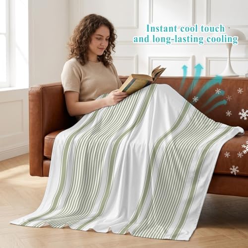 30"x40" Throw Cooling Blanket Sage Green Stripe Ice Silk Lightweight
