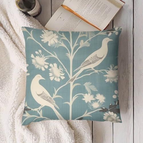 Chenonceau Birds and Botanicals Aquamarine Decorative Throw Pillow