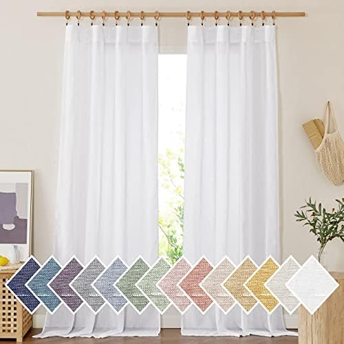 NICETOWN White Linen Sheer 120 inch Curtains for Living Room, Rod