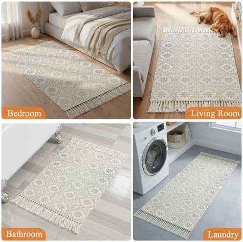 Gray Petals Hallway Runner Rug 2'x5', Abstract Floral Grids Boho