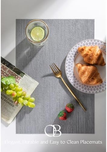 Placemats Set of 12 - Easy Clean Woven Vinyl Placemat for Dining