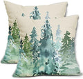 Watercolor Blue Green Tree Pillow Covers 22x22 Set of 2 Rustic Style