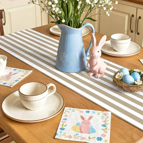 Beige Striped Table Runner Linen Burlap Table Runner 72 Inches Long
