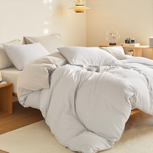 Wake In Cloud - Striped Cotton Duvet Cover Set, Ticking Stripe