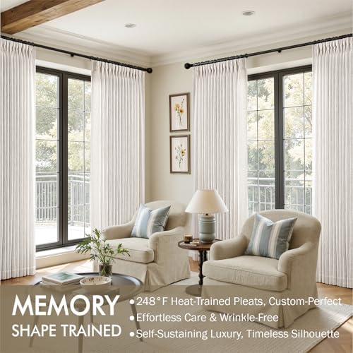 MIULEE Pinch Pleated Linen Curtains 108 Inches Length 2 Panels Natural