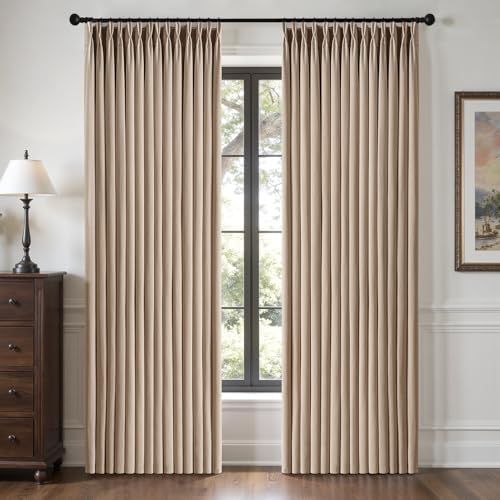 MIULEE Pinch Pleated Thick Linen Curtains 96 Inches Long 2 Panels Set