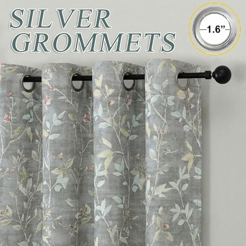 OWENIE Light Grey Printed Floral Curtains for Bedroom Living Room