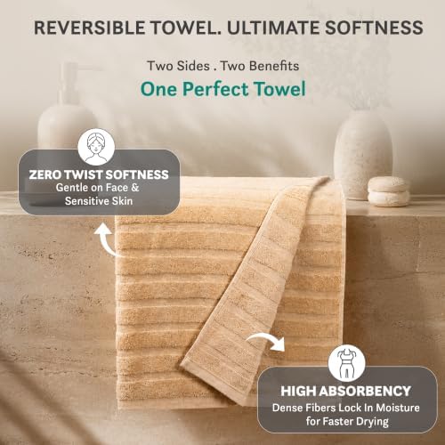 TRIDENT Beige Bath Towels Set of 4, 100% Cotton Quick Dry Bath Towel