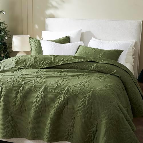 WDCOZY Olive Green Christmas Twin Size Quilt Bedding Sets with Pillow
