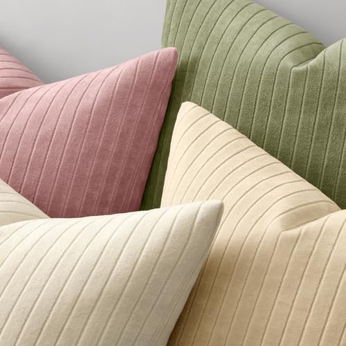 MIULEE Set of 2 Cream Textured Striped Throw Pillow Covers 20x20 Inch